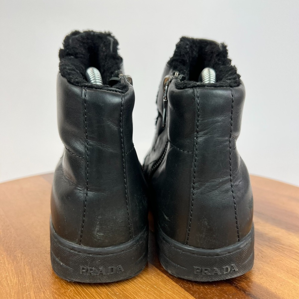 Womens Prada Sport Black Leather Shearling‎ High Top Hidden Wedge Sneakers EU 36 - Picture 6 of 12